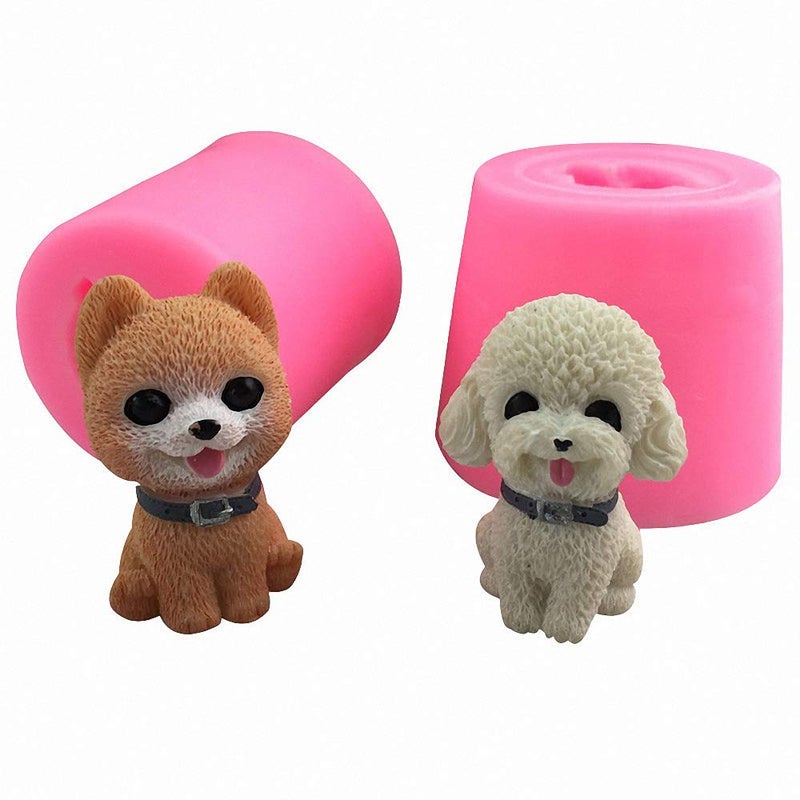 HiParty 2 Pack Small 3D Puppy Dog Silicone Candle Molds, Cute Pomeranian & Poodle Chocolate Candy Fondant Mold Cake Decorating Tool Poodle Making Candle Soap Resin Plaster Crayon Wax Melt Mold - Image 1